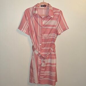 Pink and White Striped Mini Dress